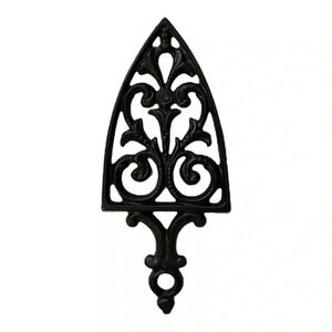Vintage 1955 JZH Black Cast Iron Footed Trivet 9" x 4" Cathedral T-12 R